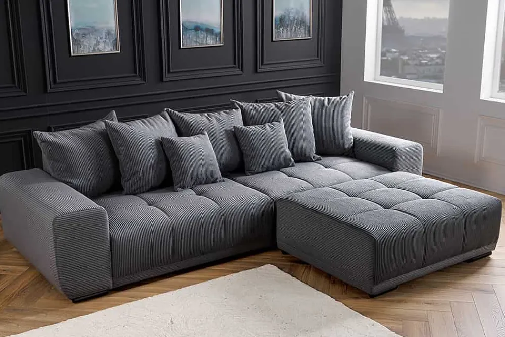 Riess-Ambiente Skandinavisch|Xxl Sofa > Modernes XXL Sofa ELEGANCIA 285cm anthrazit Cord inklusive Kissen Bigsofa