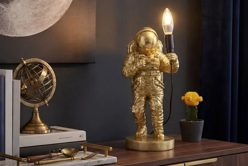 Riess-Ambiente Goldene Möbel|Tischlampen > Moderne Tischlampe ASTRONAUT 40cm gold Skulptur handmade