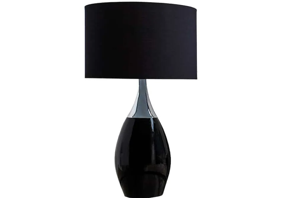Riess-Ambiente Tischlampen > Moderne Tischlampe CARLA 60cm schwarz silber mit Leinenschirm