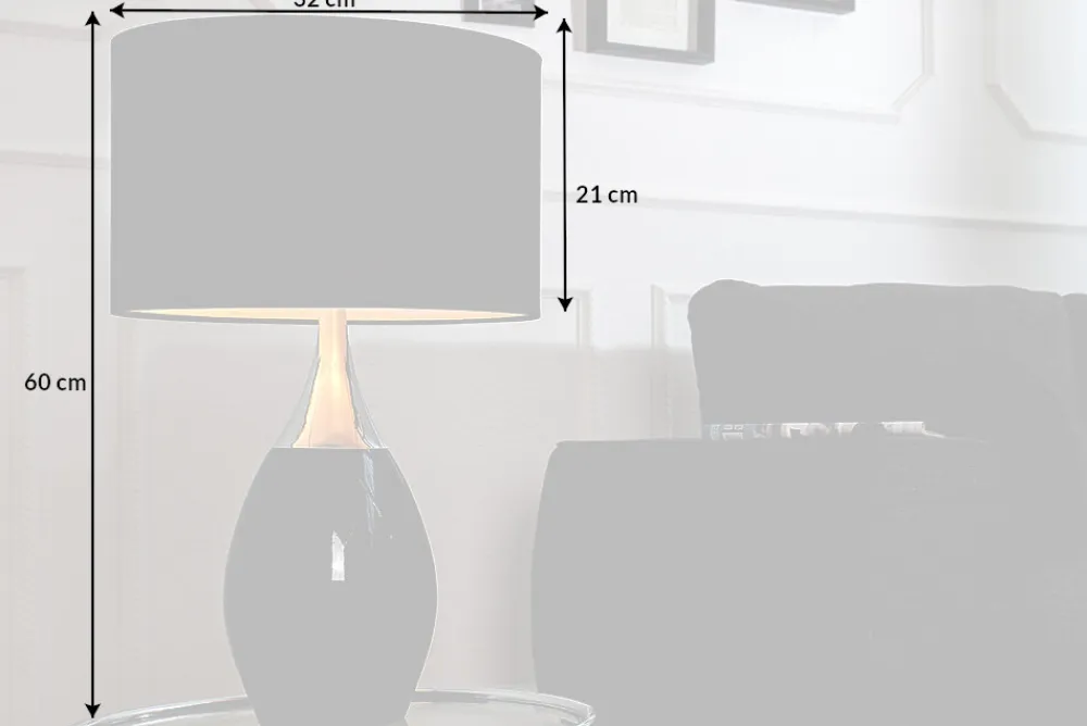 Riess-Ambiente Tischlampen > Moderne Tischlampe CARLA 60cm schwarz silber mit Leinenschirm