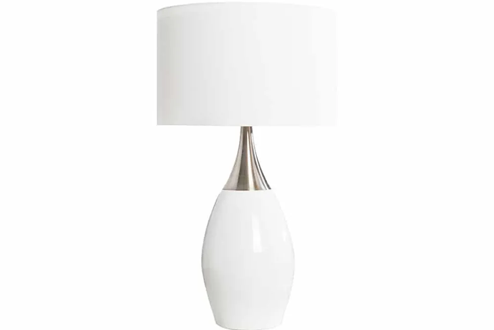 Riess-Ambiente Tischlampen > Moderne Tischlampe CARLA 60cm weiß silber mit Leinenschirm