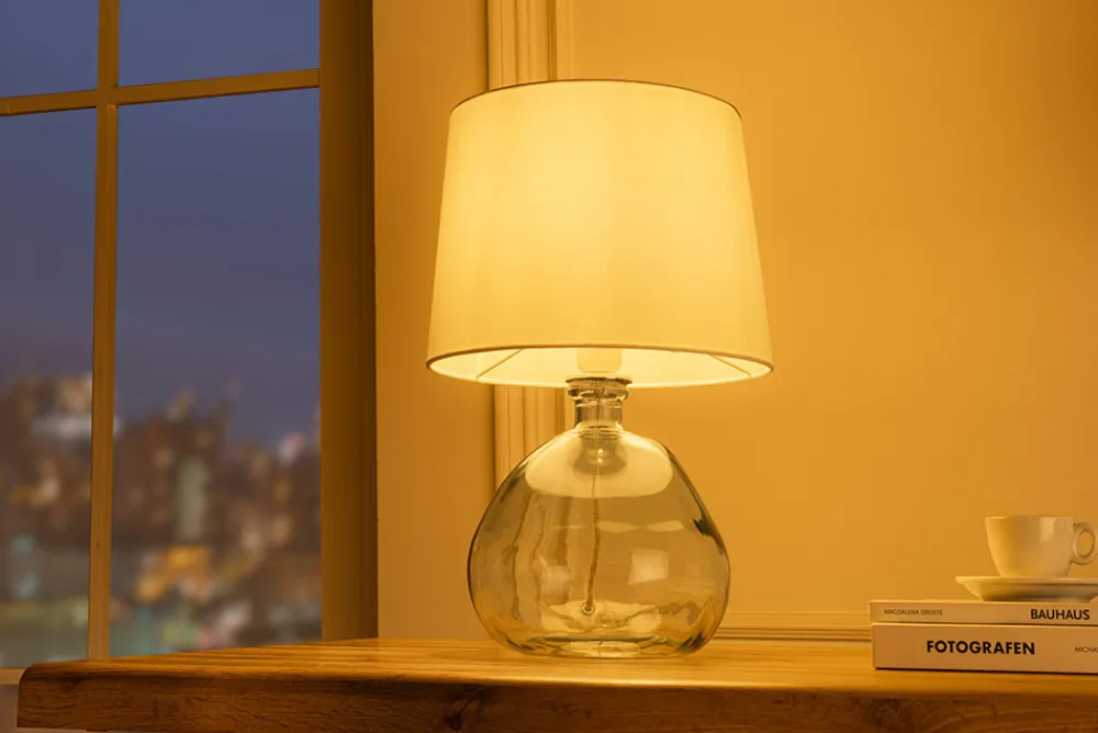 Riess-Ambiente Tischlampen > Moderne Tischlampe CLASSIC 45cm transparent recyceltes Glas weiß Stoffschirm