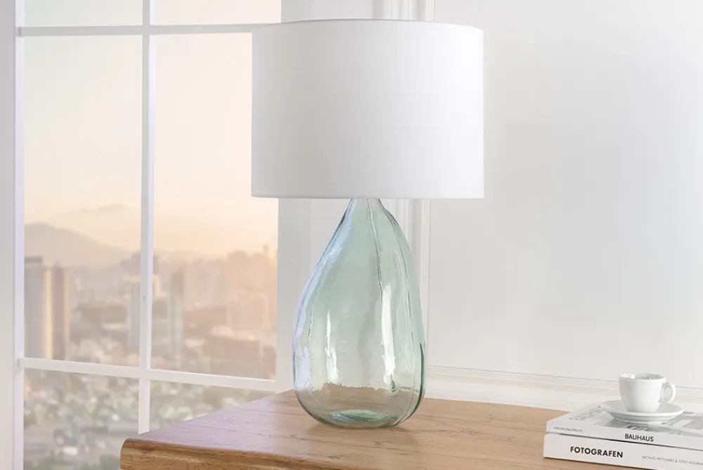 Riess-Ambiente Tischlampen > Moderne Tischlampe CLASSIC 60cm transparent recyceltes Glas weiß Stoffschirm