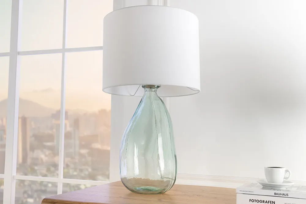 Riess-Ambiente Tischlampen > Moderne Tischlampe CLASSIC 60cm transparent recyceltes Glas weiß Stoffschirm