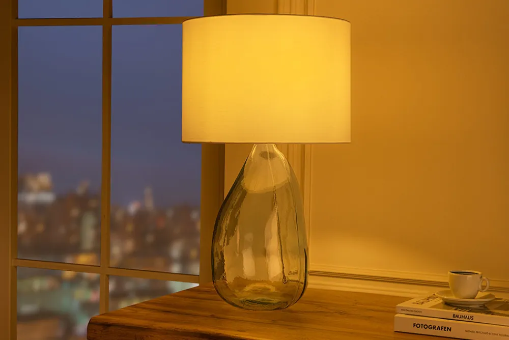 Riess-Ambiente Tischlampen > Moderne Tischlampe CLASSIC 60cm transparent recyceltes Glas weiß Stoffschirm