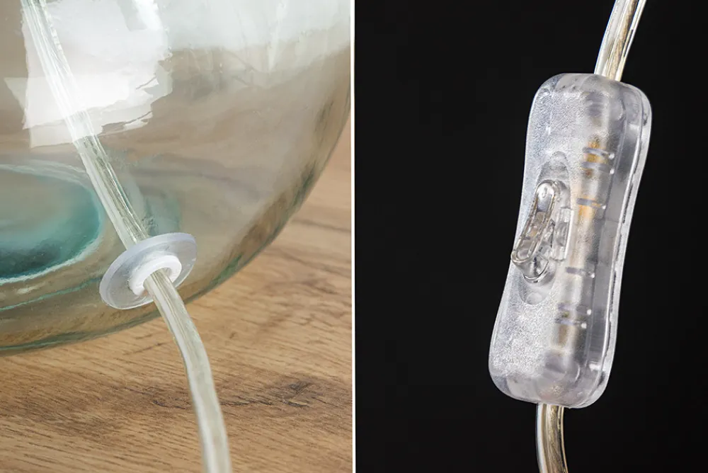 Riess-Ambiente Tischlampen > Moderne Tischlampe CLASSIC 60cm transparent recyceltes Glas weiß Stoffschirm