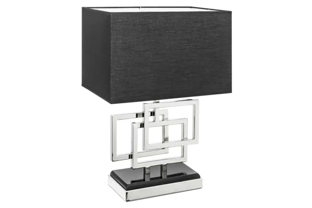 Riess-Ambiente Tischlampen > Moderne Tischleuchte ATLANTIS 56cm silber Stoffschirm schwarz Marmor Lampe