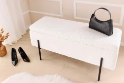 Riess-Ambiente Skandinavisch|Sitzbänke > Moderne Truhenbank LOFT 100cm weiß Bouclé Sitzbank mit Stauraum gepolstert schwarz Metall