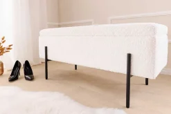 Riess-Ambiente Skandinavisch|Sitzbänke > Moderne Truhenbank LOFT 100cm weiß Bouclé Sitzbank mit Stauraum gepolstert schwarz Metall