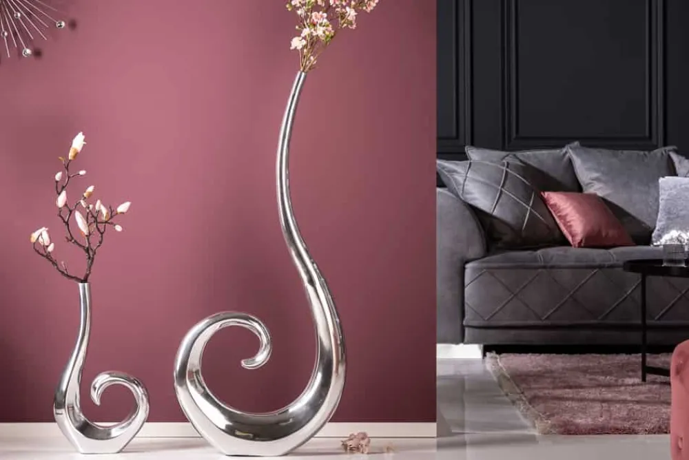 Riess-Ambiente Dekoration|Vasen > Moderne Vase WAVE 47cm silber Aluminium poliert Dekoration