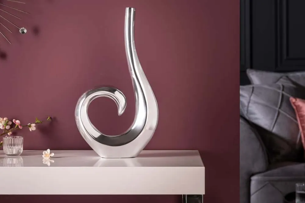 Riess-Ambiente Dekoration|Vasen > Moderne Vase WAVE 47cm silber Aluminium poliert Dekoration