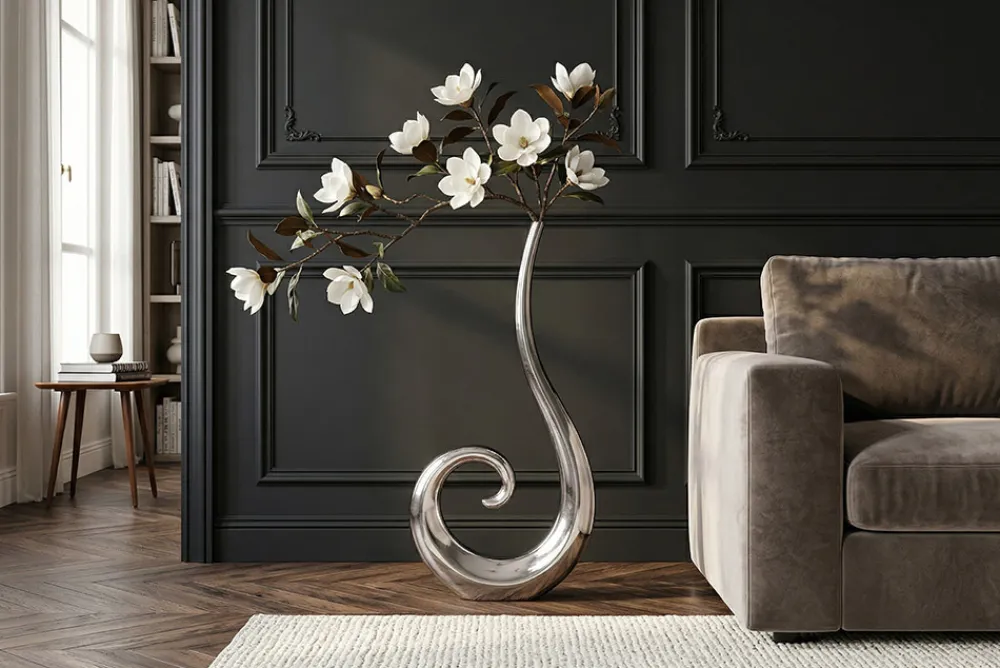 Riess-Ambiente Dekoration|Vasen > Moderne Vase WAVE XL 106cm silber Aluminium poliert Dekoration