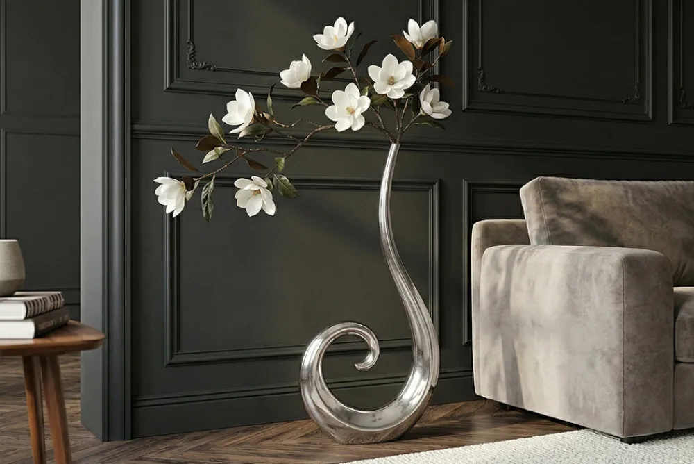 Riess-Ambiente Dekoration|Vasen > Moderne Vase WAVE XL 106cm silber Aluminium poliert Dekoration