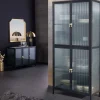 Riess-Ambiente Vitrinen|Highboards > Moderne Vitrine AMSTERDAM 180cm schwarz gold Riffelglas Metall Highboard Schrank