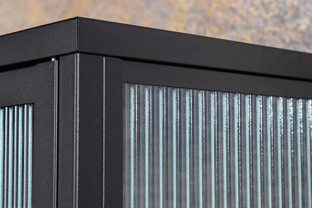Riess-Ambiente Vitrinen|Highboards > Moderne Vitrine AMSTERDAM 160cm schwarz gold Riffelglas Metall Highboard Schrank