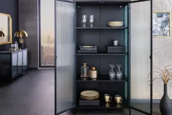 Riess-Ambiente Vitrinen|Highboards > Moderne Vitrine AMSTERDAM 160cm schwarz gold Riffelglas Metall Highboard Schrank