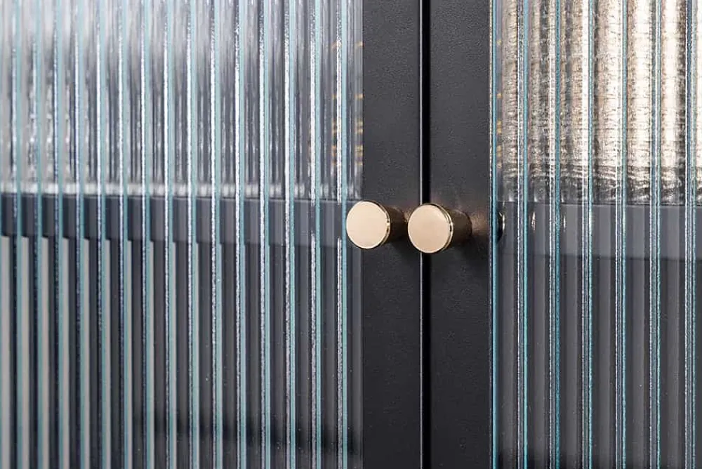 Riess-Ambiente Vitrinen|Sideboards & Kommoden > Moderne Vitrine PARIS 110cm schwarz gold Riffelglas Metall Sideboard Schrank