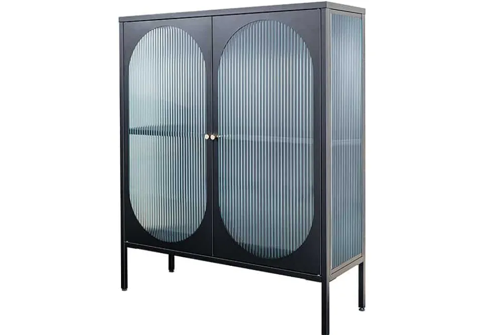Riess-Ambiente Vitrinen|Sideboards & Kommoden > Moderne Vitrine PARIS 110cm schwarz gold Riffelglas Metall Sideboard Schrank
