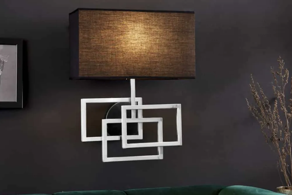 Riess-Ambiente Wandleuchten > Moderne Wandleuchte ATLANTIS 44cm silber Stoffschirm schwarz Lampe
