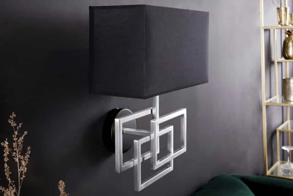 Riess-Ambiente Wandleuchten > Moderne Wandleuchte ATLANTIS 44cm silber Stoffschirm schwarz Lampe