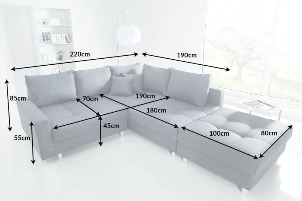 Riess-Ambiente Ecksofa > Moderne Wohnlandschaft KENT 220cm anthrazit Ecksofa Federkern inkl. Hocker und Kissen