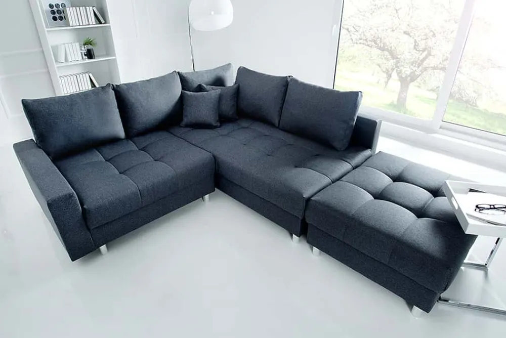 Riess-Ambiente Ecksofa > Moderne Wohnlandschaft KENT 220cm anthrazit Ecksofa Federkern inkl. Hocker und Kissen