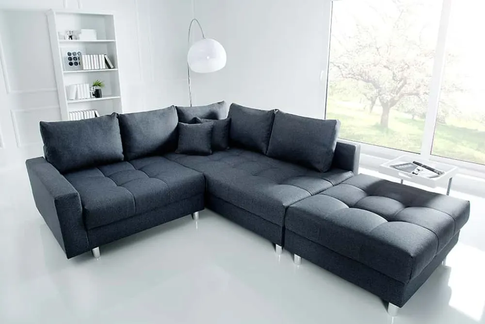 Riess-Ambiente Ecksofa > Moderne Wohnlandschaft KENT 220cm anthrazit Ecksofa Federkern inkl. Hocker und Kissen