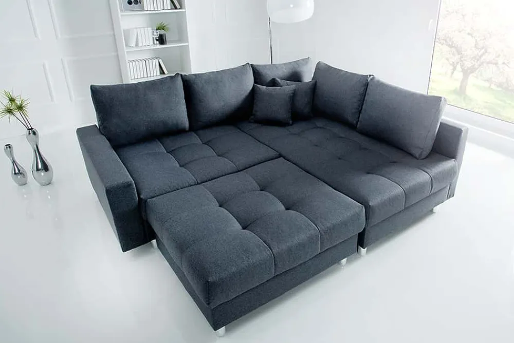Riess-Ambiente Ecksofa > Moderne Wohnlandschaft KENT 220cm anthrazit Ecksofa Federkern inkl. Hocker und Kissen