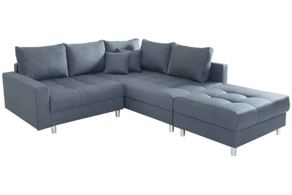 Riess-Ambiente Ecksofa > Moderne Wohnlandschaft KENT 220cm anthrazit Ecksofa Federkern inkl. Hocker und Kissen