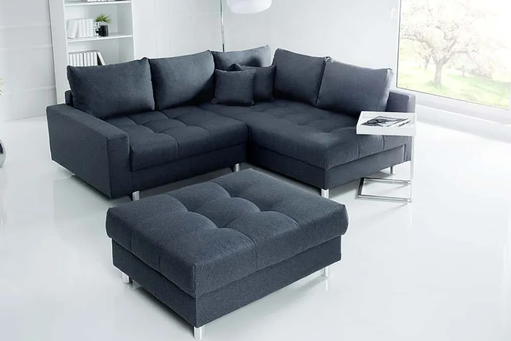 Riess-Ambiente Ecksofa > Moderne Wohnlandschaft KENT 220cm anthrazit Ecksofa Federkern inkl. Hocker und Kissen