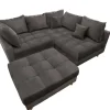 Riess-Ambiente Samt Möbel|Xxl Sofa > Moderne Wohnlandschaft KENT 220cm grau Samt Ecksofa Federkern inkl. Hocker und Kissen