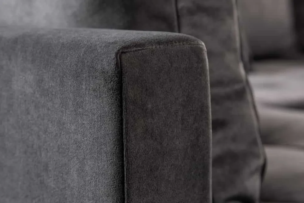 Riess-Ambiente Samt Möbel|Xxl Sofa > Moderne Wohnlandschaft KENT 220cm grau Samt Ecksofa Federkern inkl. Hocker und Kissen