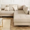 Riess-Ambiente Samt Möbel|Skandinavisch > Moderne Wohnlandschaft KENT 220cm champagner beige Vogue Velours Samt Federkern mit Hocker