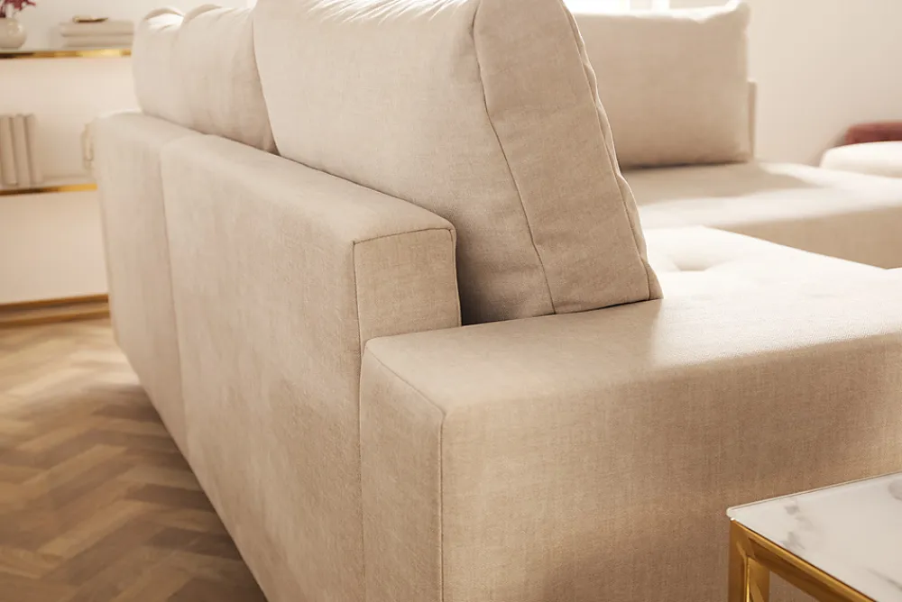 Riess-Ambiente Samt Möbel|Skandinavisch > Moderne Wohnlandschaft KENT 220cm champagner beige Vogue Velours Samt Federkern mit Hocker