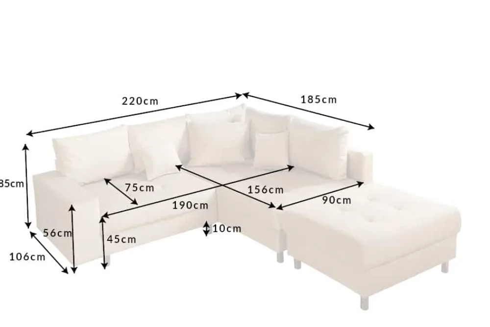 Riess-Ambiente Samt Möbel|Skandinavisch > Moderne Wohnlandschaft KENT 220cm champagner beige Vogue Velours Samt Federkern mit Hocker