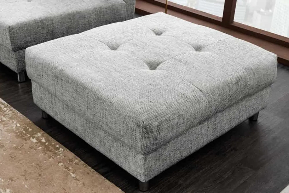 Riess-Ambiente Skandinavisch|Xxl Sofa > Moderne Wohnlandschaft KENT 220cm grau Strickstoff Ecksofa inkl. Hocker und Kissen