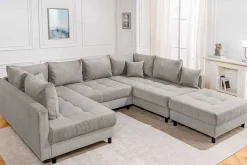 Riess-Ambiente Xxl Sofa > Moderne XXL Wohnlandschaft KENT 305cm greige Cord Bigsofa inkl. Hocker Federkern