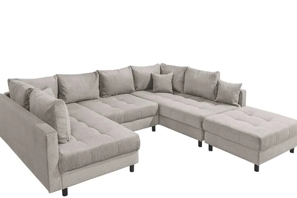 Riess-Ambiente Xxl Sofa > Moderne XXL Wohnlandschaft KENT 305cm greige Cord Bigsofa inkl. Hocker Federkern