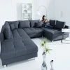 Riess-Ambiente Xxl Sofa|Ecksofa > Moderne XXL Wohnlandschaft KENT 305cm anthrazit Federkern Bigsofa inkl. Hocker