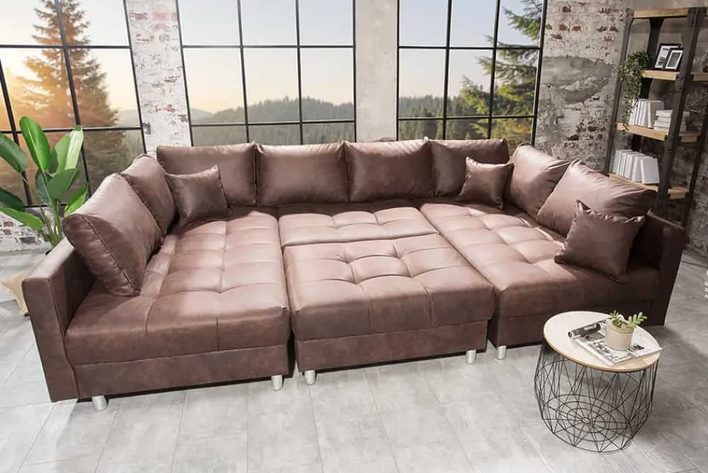 Riess-Ambiente Xxl Sofa|Ecksofa > Moderne XXL Wohnlandschaft KENT 305cm antik braun Federkern Bigsofa inkl. Hocker