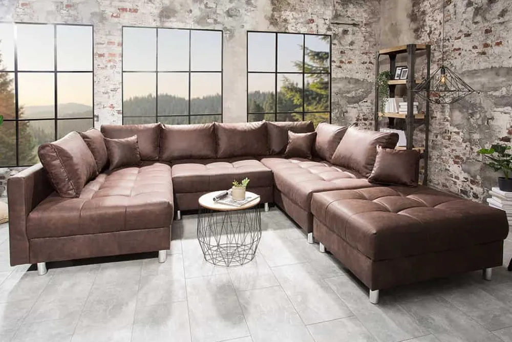 Riess-Ambiente Xxl Sofa|Ecksofa > Moderne XXL Wohnlandschaft KENT 305cm antik braun Federkern Bigsofa inkl. Hocker