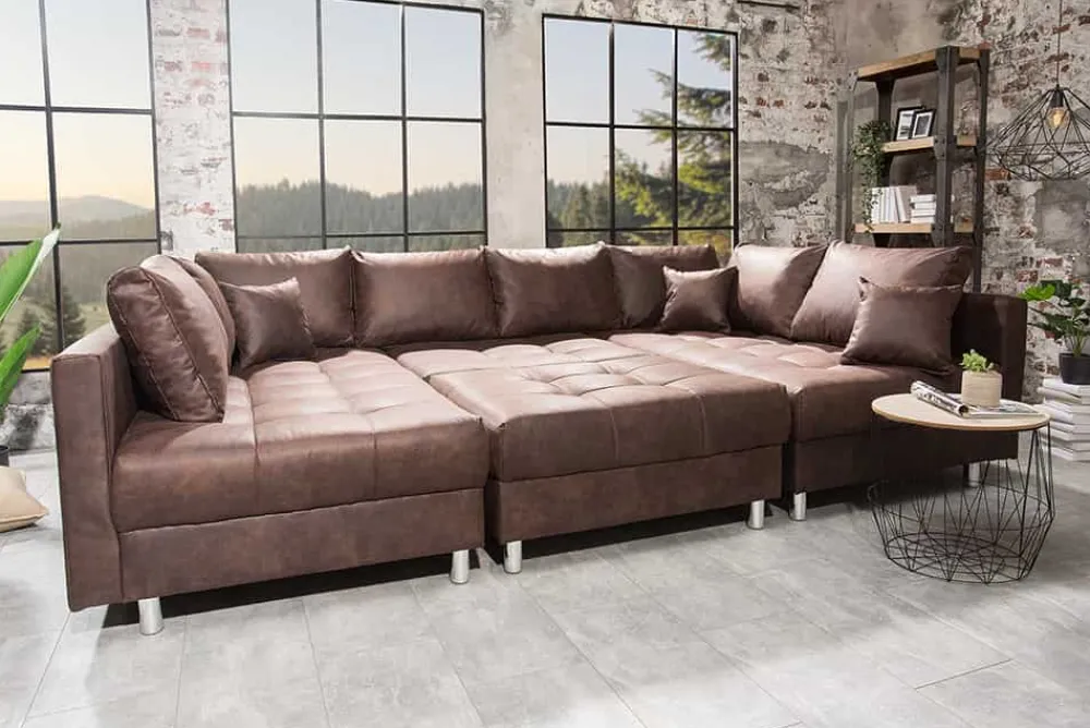 Riess-Ambiente Xxl Sofa|Ecksofa > Moderne XXL Wohnlandschaft KENT 305cm antik braun Federkern Bigsofa inkl. Hocker