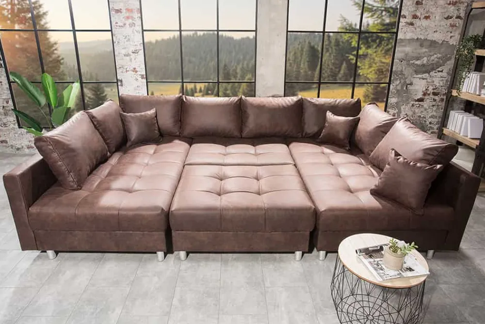 Riess-Ambiente Xxl Sofa|Ecksofa > Moderne XXL Wohnlandschaft KENT 305cm antik braun Federkern Bigsofa inkl. Hocker