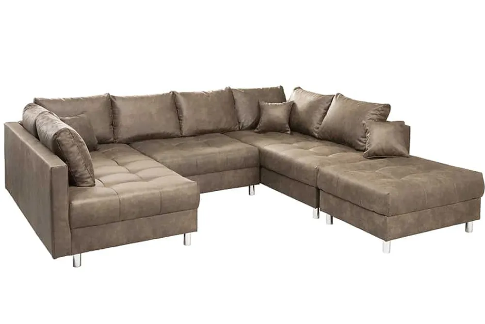 Riess-Ambiente Xxl Sofa|Ecksofa > Moderne XXL Wohnlandschaft KENT 305cm taupe Federkern Bigsofa inkl. Hocker