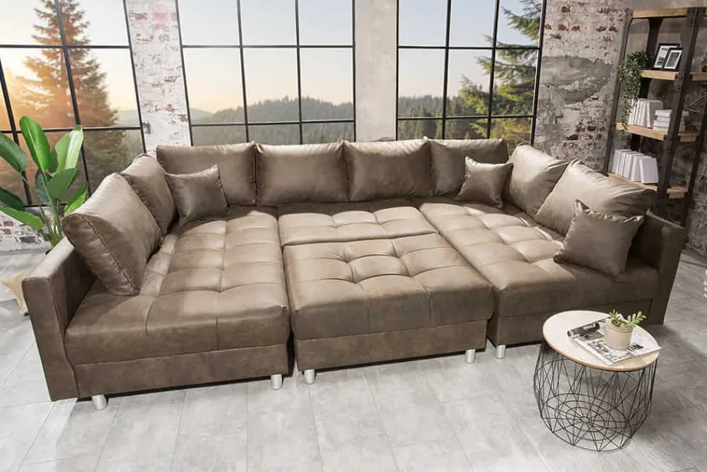 Riess-Ambiente Xxl Sofa|Ecksofa > Moderne XXL Wohnlandschaft KENT 305cm taupe Federkern Bigsofa inkl. Hocker