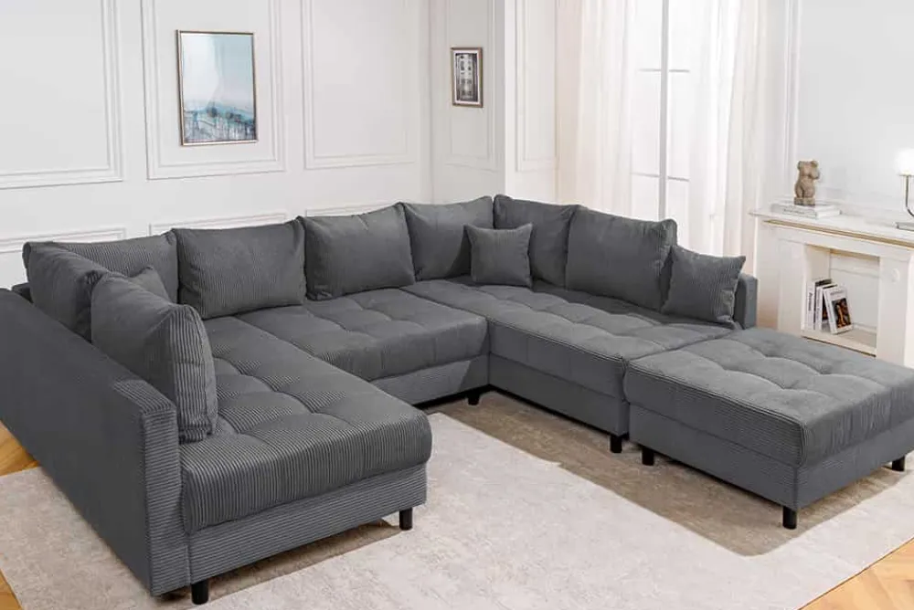Riess-Ambiente Xxl Sofa > Moderne XXL Wohnlandschaft KENT 305cm anthrazit Cord Bigsofa inkl. Hocker Federkern