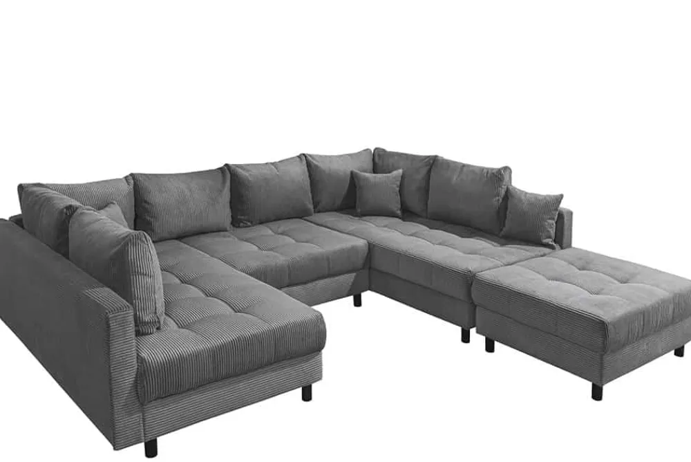 Riess-Ambiente Xxl Sofa > Moderne XXL Wohnlandschaft KENT 305cm anthrazit Cord Bigsofa inkl. Hocker Federkern