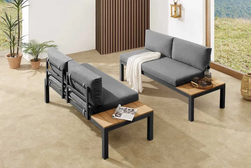 Riess-Ambiente Skandinavisch|Sitzgruppen > Modulare Garten Sitzgruppe ORLANDO LOUNGE 240cm anthrazit Aluminium wetterfest inkl. Kissen