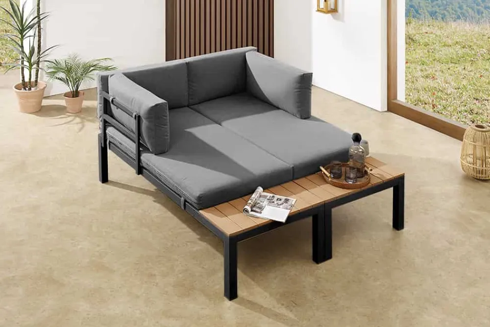 Riess-Ambiente Skandinavisch|Sitzgruppen > Modulare Garten Sitzgruppe ORLANDO LOUNGE 240cm anthrazit Aluminium wetterfest inkl. Kissen