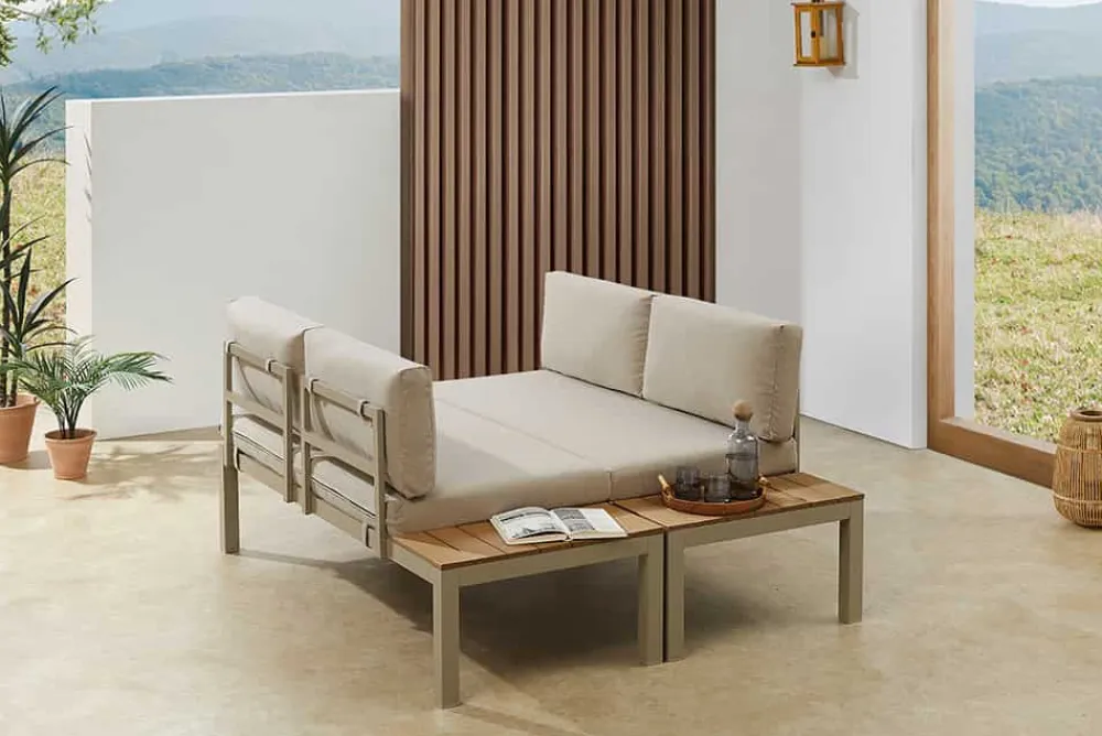 Riess-Ambiente Skandinavisch|Sitzgruppen > Modulare Garten Sitzgruppe ORLANDO LOUNGE 240cm champagner greige Aluminium wetterfest inkl. Kissen